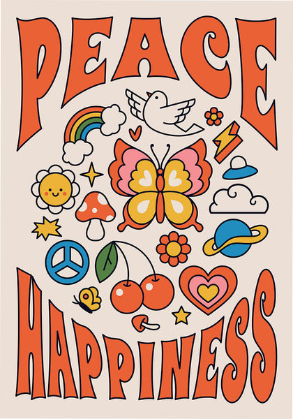 posters illustration Happiness poster. – online. retro Poster Peace & Shop Wall