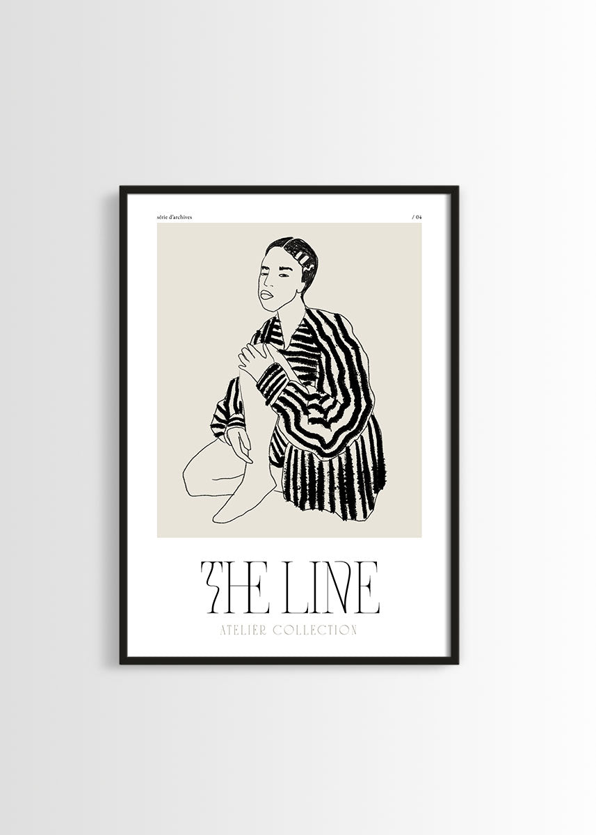 The Line contemporary woman illustration black and white poster