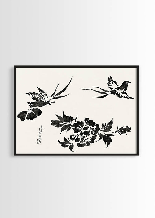 Birds by Taguchi Tomoki vintage Japanese print.