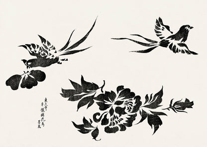 Birds by Taguchi Tomoki vintage Japanese print.
