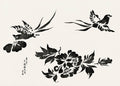 Birds by Taguchi Tomoki vintage Japanese print.