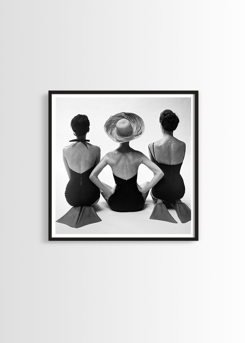 Back view of fashion models in swim suits poster