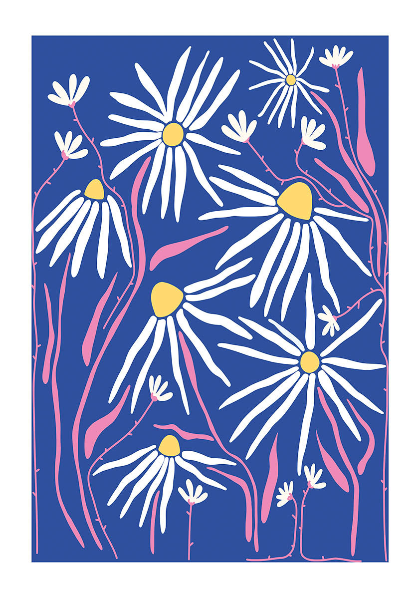 Flowers blue background poster