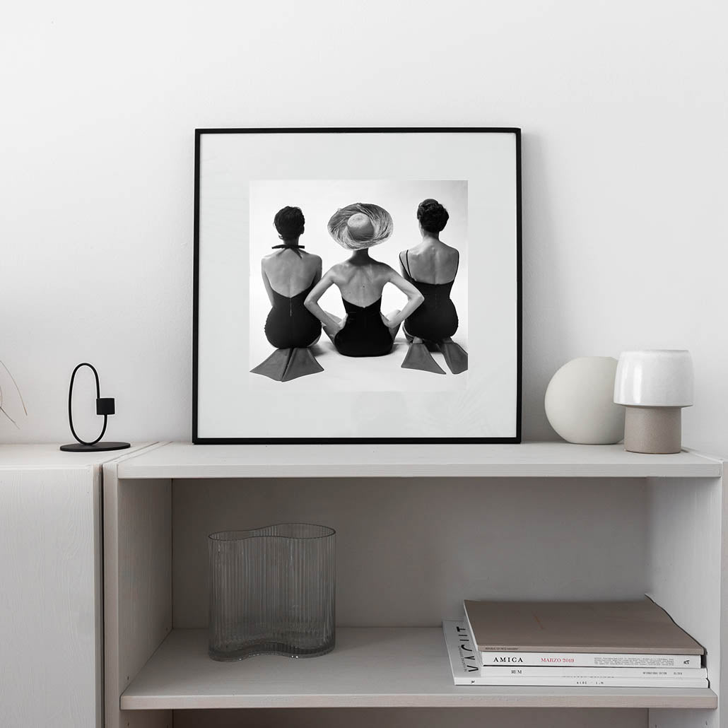 Back view of fashion models in swim suits poster