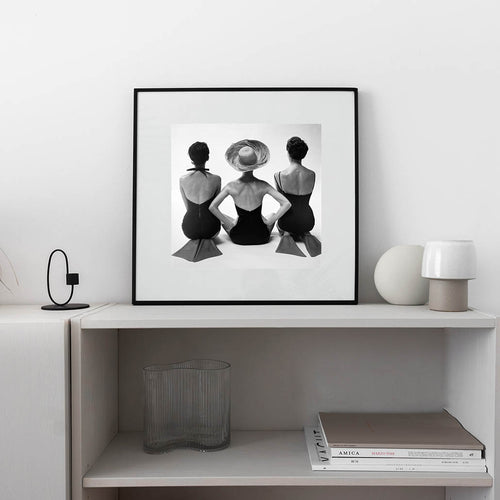 Back view of fashion models in swim suits poster