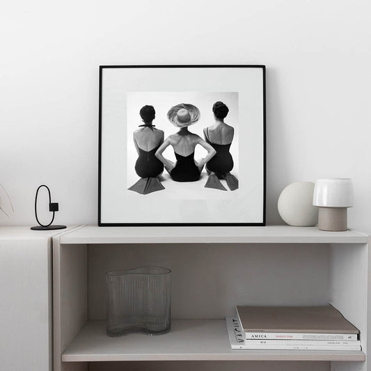 Back view of fashion models in swim suits poster