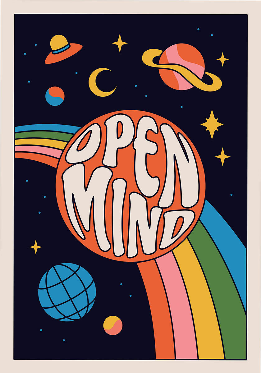 Open mind retro illustration poster